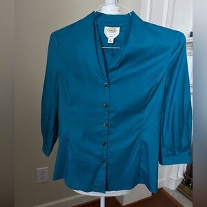 Talbots Teal 3/4 Sleeve Blouse- 4